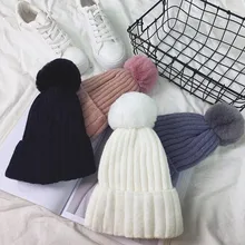 Шапка из шерсти кролика, корейский конфетных оттенков, зимняя шапка для женщин, вязаная однотонная шляпа, дикая Повседневная шапка, осенние женские шапки-бини