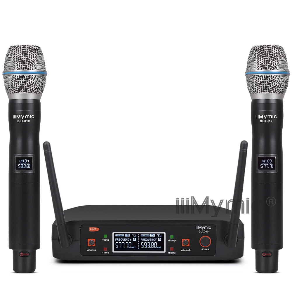 iiiMymic GLXD10 Fixed UHF500 600Mhz Frequency Dual Meta Handheld Transmitter Vocal Wireless Microphone System with Plastic Case|Микрофоны| |
