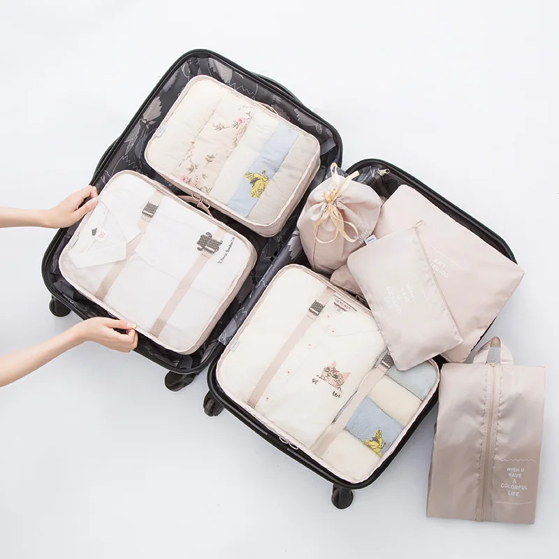 Travel Portable Storage Bag For Toiletries Shoe Cloth Luggage Organizer Suit With Buckle 7pcs/set Waterproof Closet Organizer