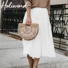 Летняя женская однотонная плиссированная юбка с высокой талией, юбка миди с эластичным поясом, шифоновая длинная юбка для женщин