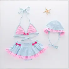 Раздельный купальник для девочек; маленький свежий розовый купальник для детей; Лидер продаж; Весенний Купальник; 3 шт./компл. для девочек