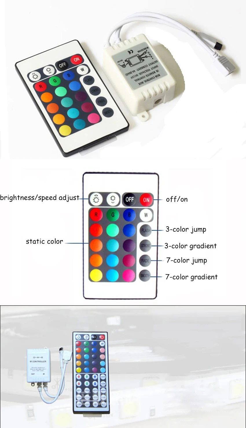 24-ключ RGB контроллер DC 12 V 2A ИК инфракрасный Светодиодные ленты регулятор мощности света 34-тип Функция режимы выход регулятора 3-способ