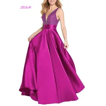 Реальные фотографии сексуальная глубокий v-образный вырез вышитое бисером платье для выпускного вечера империя атласные Формальные платья с рюшами спинки длинное вечернее платье