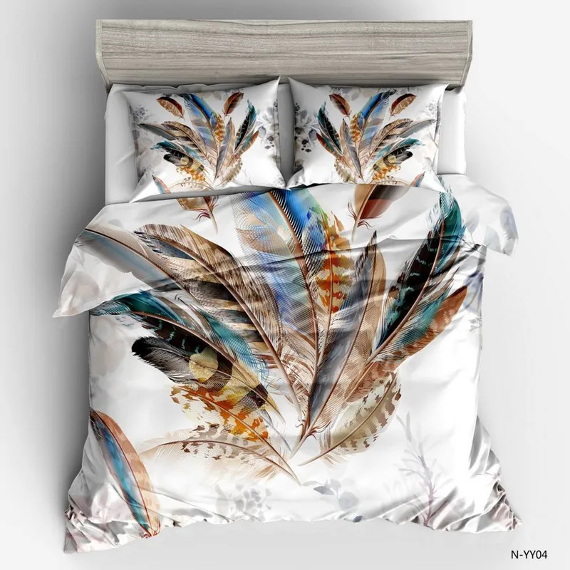 

Feather bedding digital printing quilt cover pillowcase bedding single double bed set home textile