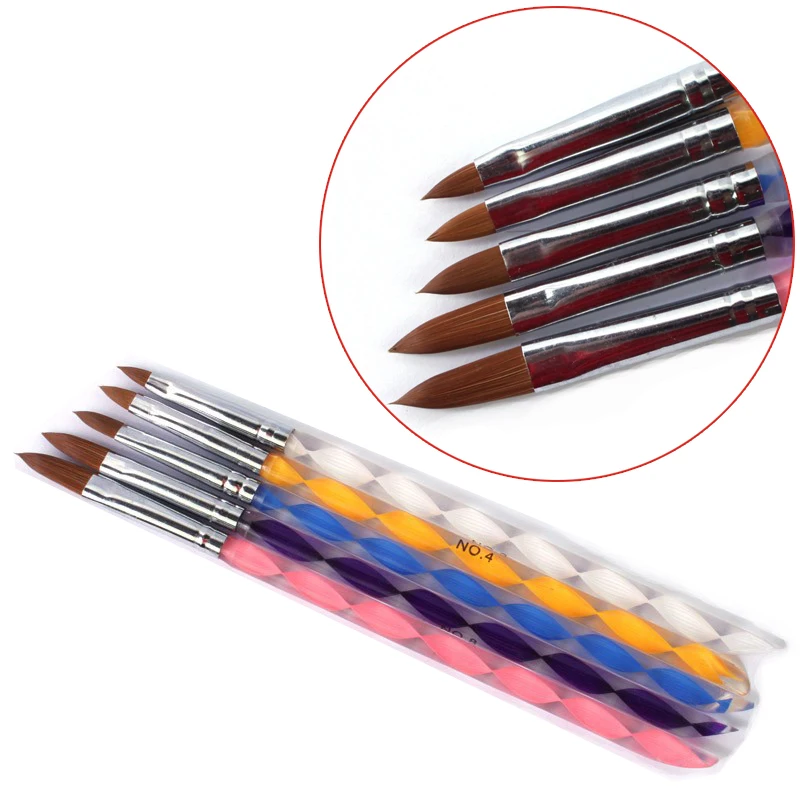 5 Pieces Five Size High Quality Nail Art Acrylic Pen Brush Professional