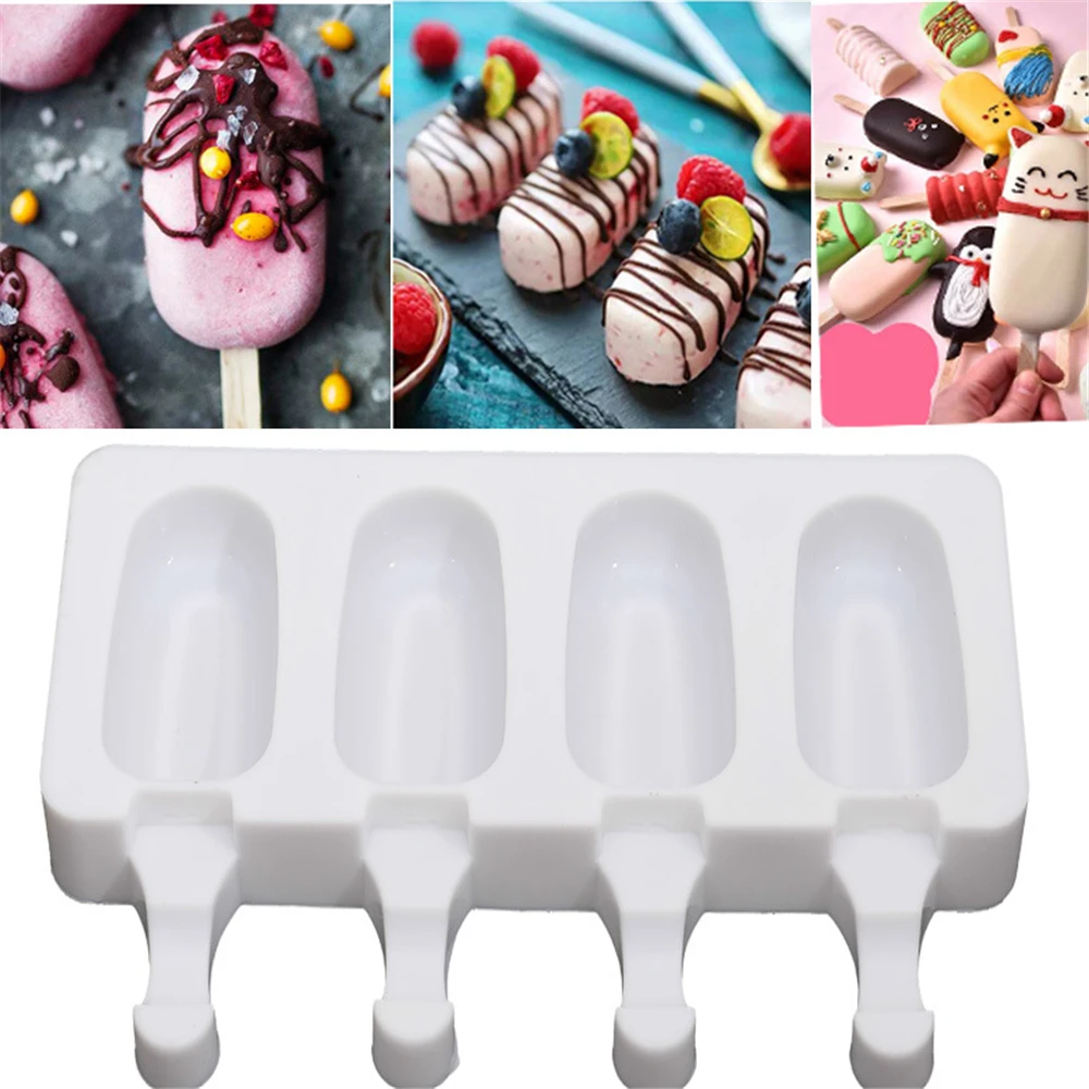 

Food Grade Silicone Ice Cream Molds Flexible and non-stick Ice lolly Freezer Ice cream bar Mold Maker Tools With Popsicle Sticks