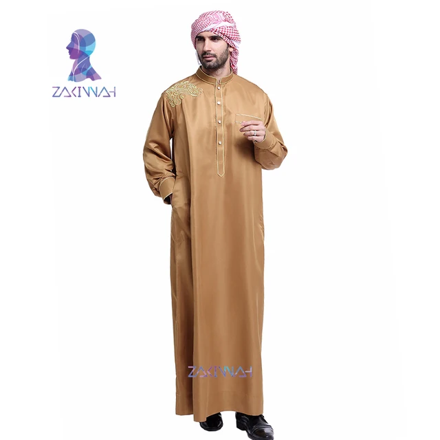 Fashion muslim clothing men robes long sleeve embroidery pattern arab