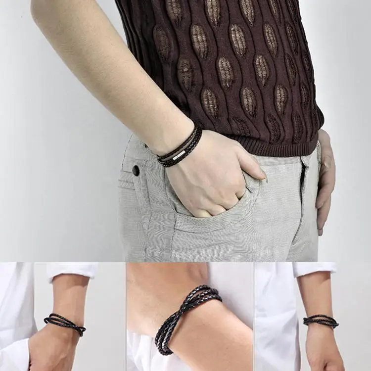 

2016 Newly Arrival Fashion Accessories Unisex Retro Leather Interlaced Wristband Bracelet