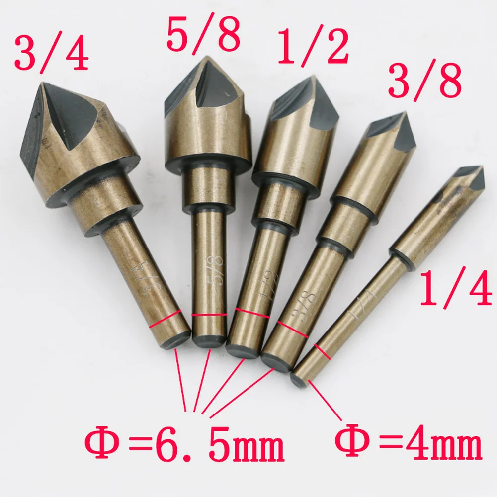82 Degree Five-Edged Chamfering Cutter Countersunk Head Taper Machine High Speed Steel 4341 5PC Inch | Инструменты