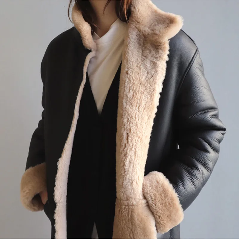 Winter leather jacket women lambswool coat Plus size 5XL Flocking Thicken warm PU leather coat female Both sides can be worn2325