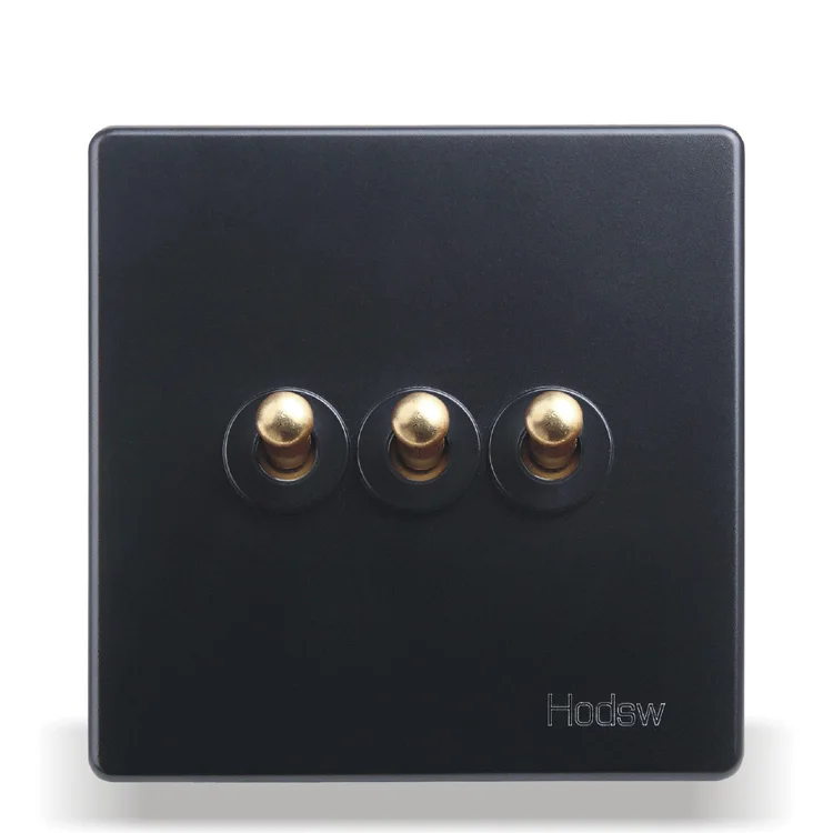 

Home Wall Switch Socket 86 Type Concealed Black Steel Frame Three Open Double Control Switch, PC 220V10A