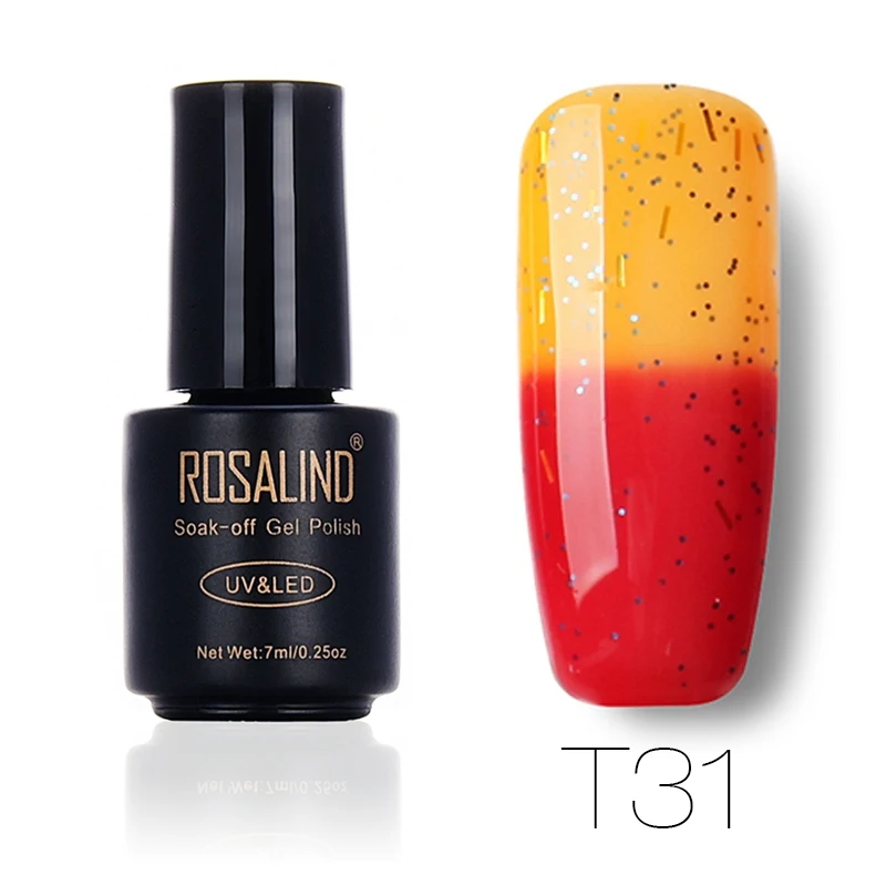 ROSALIND, 7 мл, меняющий температуру, лак для ногтей, отклеивается, лак для ногтей, гель, УФ-лампа для сушки, Термальный цвет, акриловая краска, верхнее Базовое покрытие - Цвет: T31