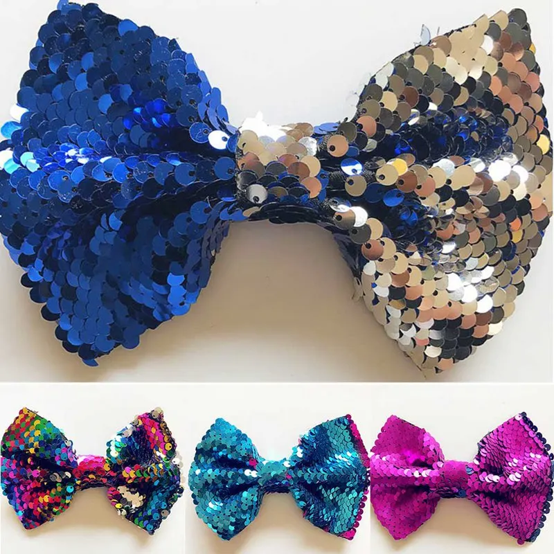 

1PC Reversible Mermaid Sequins Hair Bow With Clip DIY Pattern Flip Sequin Hairpins Hairgrip Women Children Hair Acessories