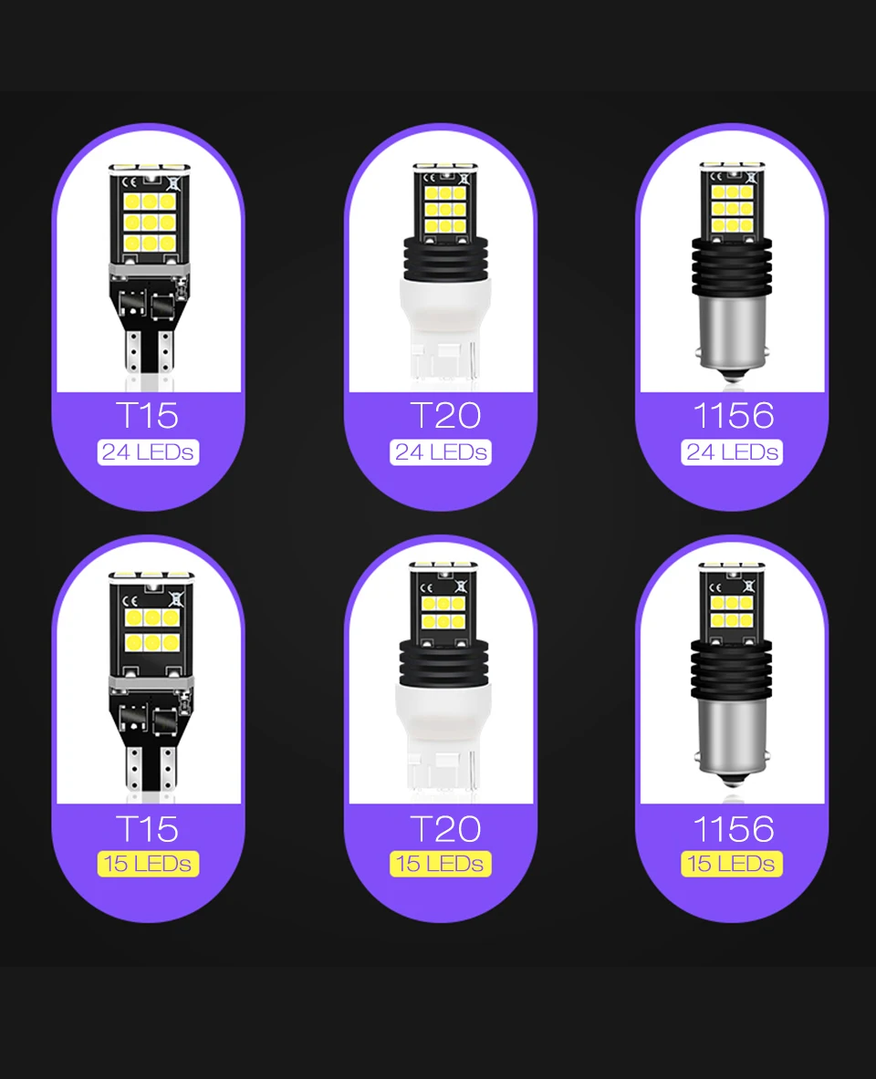 LDRIVE 2 шт. T15 W16W T20 1156 светодиодный обратный лампочки Canbus 3030SMD Выделите светодиодный резервный Подсветка лампа стробовспышки DC12-16V