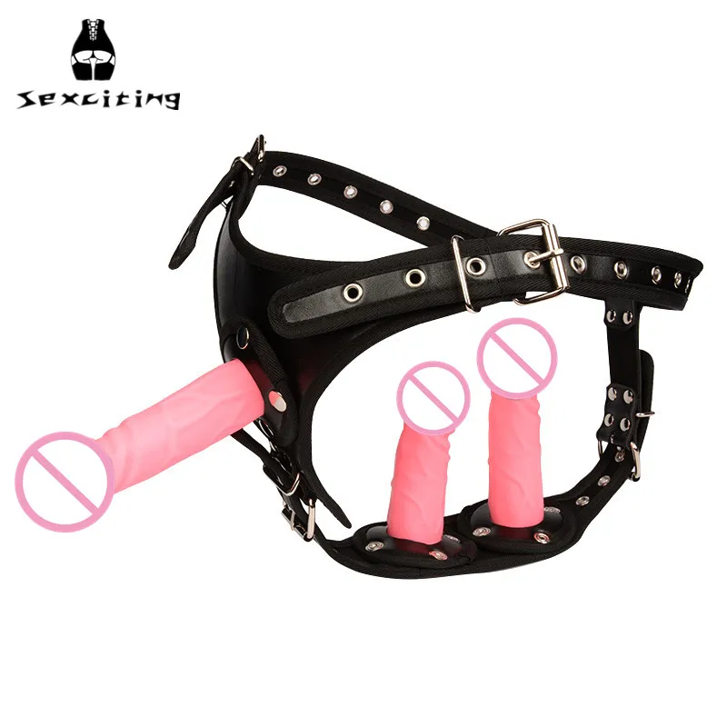 Lesbian Strapon,3 Dildo Strap On Harness, 3 Color Super -6058