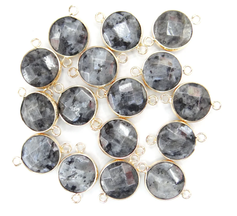 

Hot selling 24pcs Natural labradorite stone Faceted pendant Bracelet Charm Connector Gold Color Connector for diy jewelry making