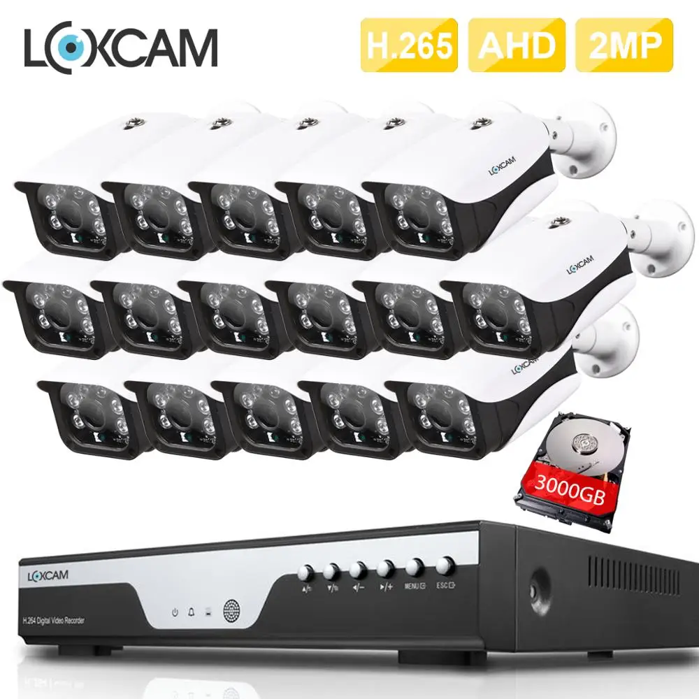 LOXCAM h.265 16CH 1080P DVR комплект 16 шт. AHD 1080P 2MP Водонепроницаемая камера безопасности система ночного видения камера видео набор для наблюдения