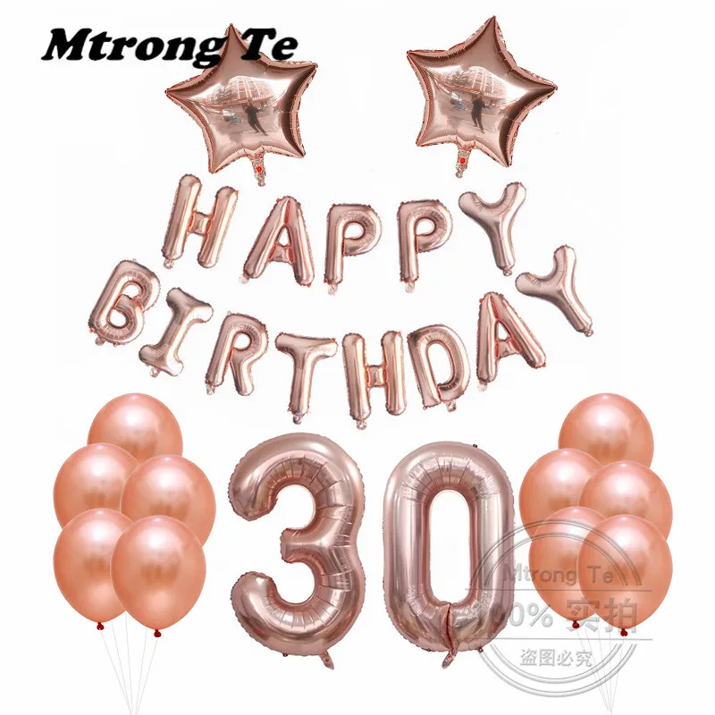 

27pcs/set 16 21 30 40 50 60th Happy Birthday Rose Gold Latex Balloon 40inch Number Foil Balloon Birthday Party Decor Supplies