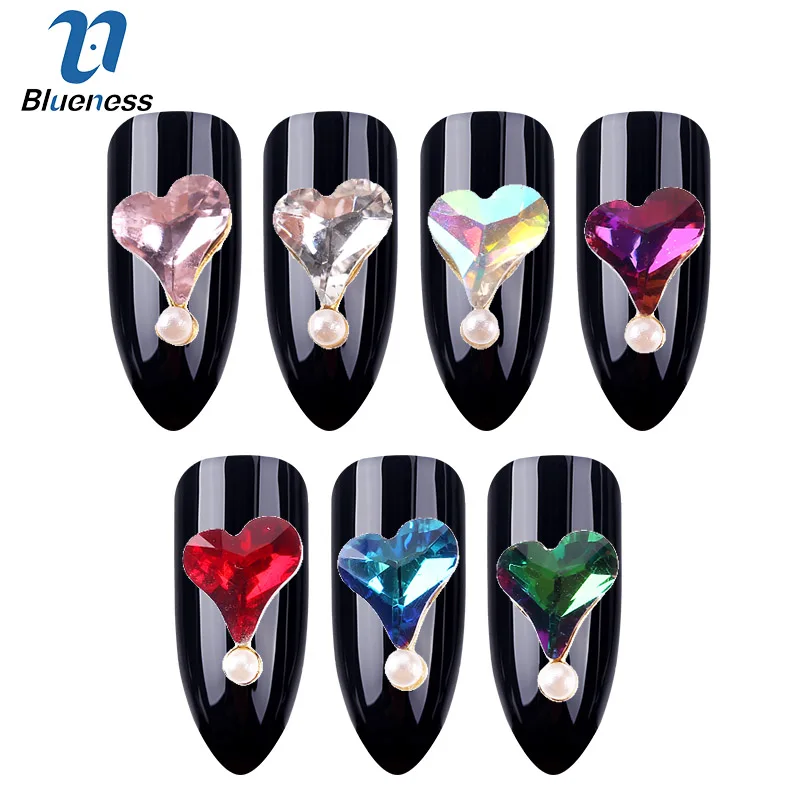 Blueness 10Pcs/lot 3D Nail Rhinestones Heart Gem Design Gel Polish Nail