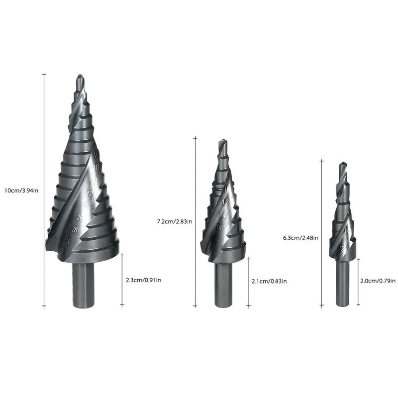 PEGASI 3PCS 4-32MM HSS Cobalt Step Stepped Drill Bit Set Nitrogen High Speed Steel Spiral For Metal Cone Triangle Shank Hole