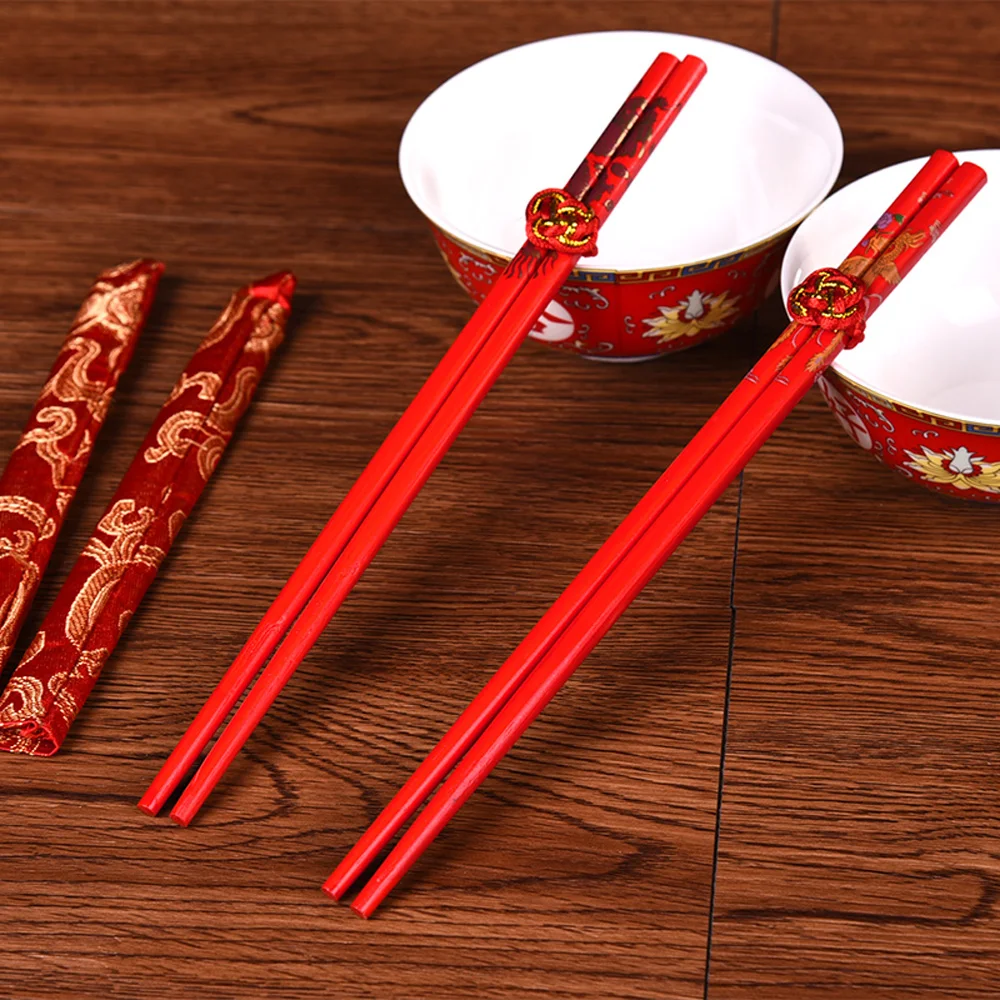 

2 Pairs of Double Happiness Wedding Feast Chopsticks Bamboo Wedding Party Holiday Gifts Chinese Style Chopsticks