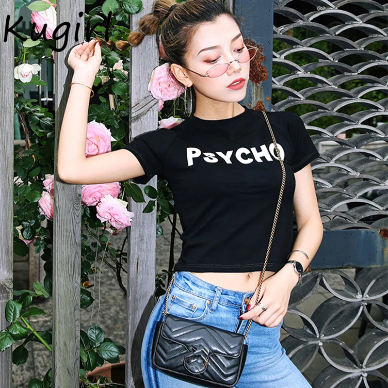 

Harajuku Women tshirt psycho letter print cotton t-shirts summer cropped Streetwear shirts women 2018 Punk crop top