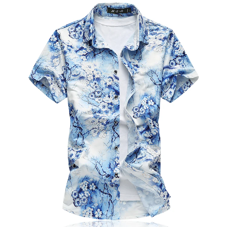 LONMMY плюс размер M-7XL Цветочные мужские рубашки мерсеризованный хлопок camisa masculina цветок рубашка мужская с короткими рукавами Мужская S