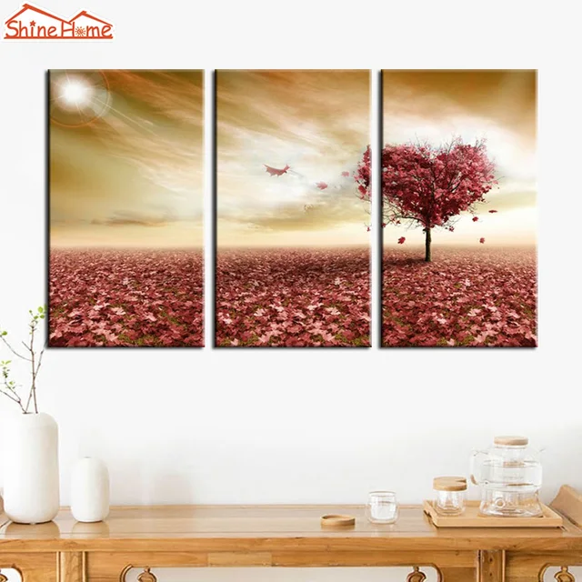 shinehome 3 pieces canvas prints modular wall painting love tree