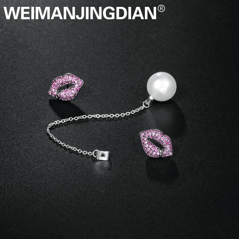 

WEIMANJINGDIAN New Arrival Dark Pink Lip Cubic Zirconia CZ Crystal Dangle Drop Earrings for Women