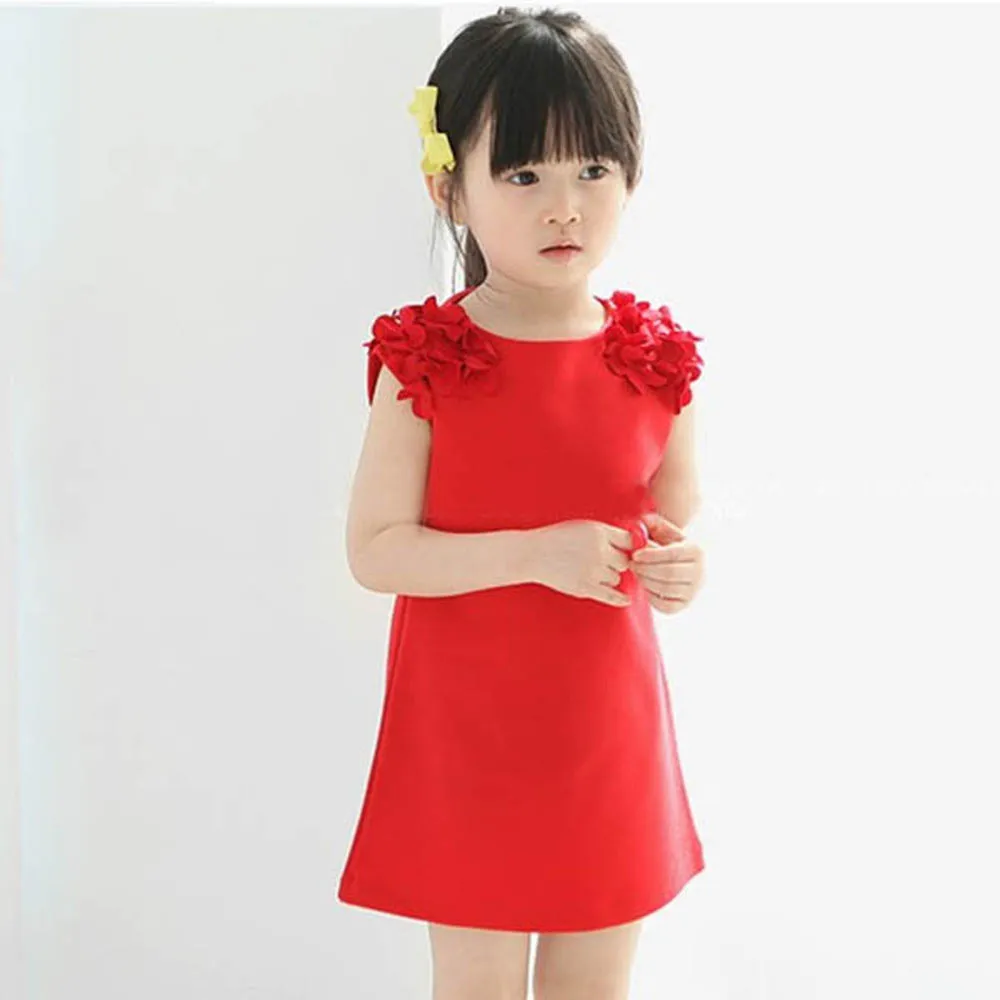 Красный Vestidos/платье для девочек; Летнее Детское мини-платье принцессы без рукавов с цветочным рисунком; праздничные платья; одежда красного и розового цветов; Vestidos - Цвет: Красный