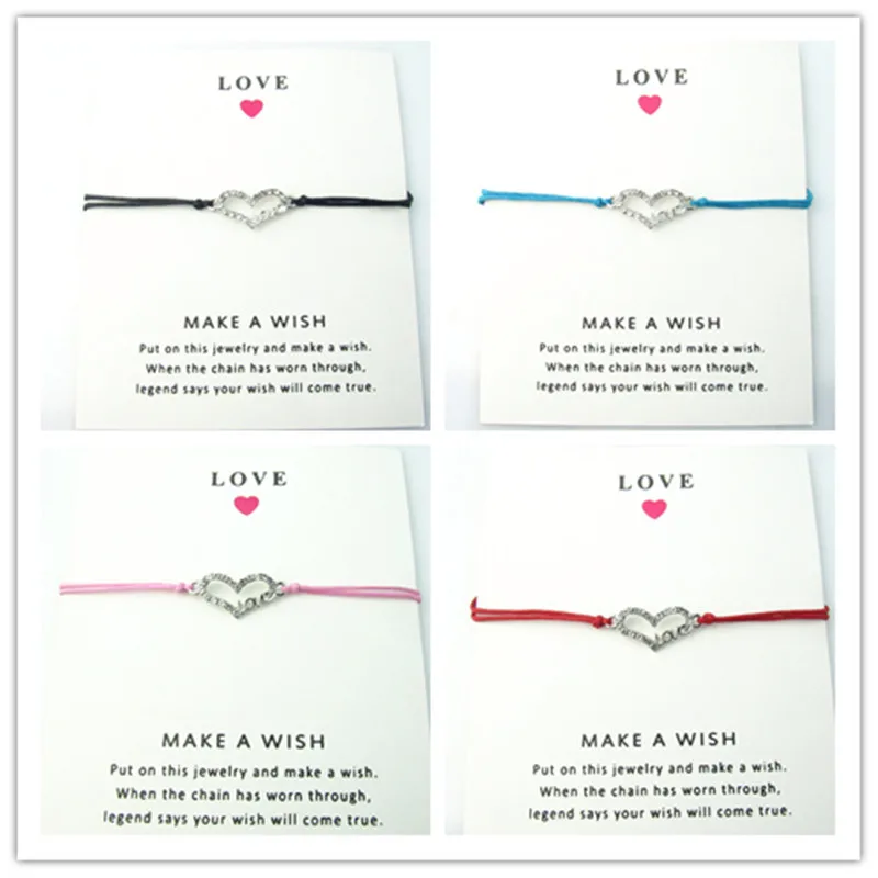 

Hot sell Favorite heart THANK YOU Charms Bracelets Adjustable Wish Card Bracelets Bracelets For Valentine's Day Gift Jewelry