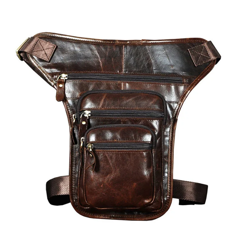 أزياء الرجال خمر جلد البقر قطرة الساق فاني حزمة الخصر حزام الورك بوم دراجة نارية ركوب رسول Crossbody حقيبة كتف