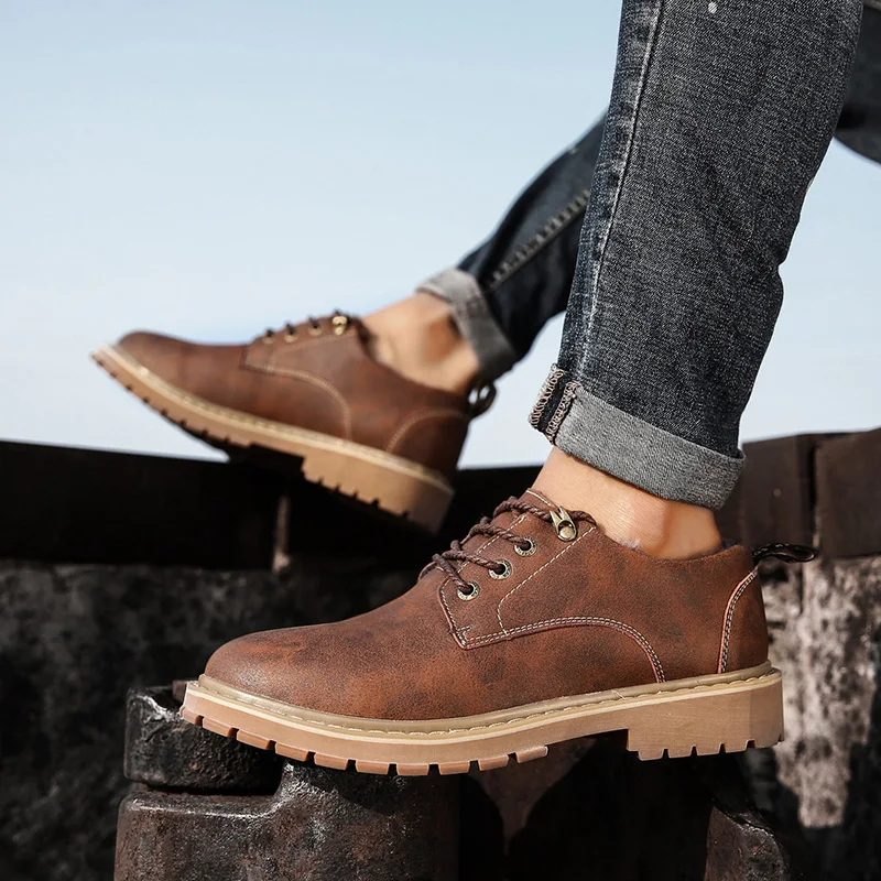 

JICHI Fashion Winter Leather Ankle Boots Men Warm Snow Boots With Fur Men Leisure Footwear Comfortable Men's Outdoor Work Boots