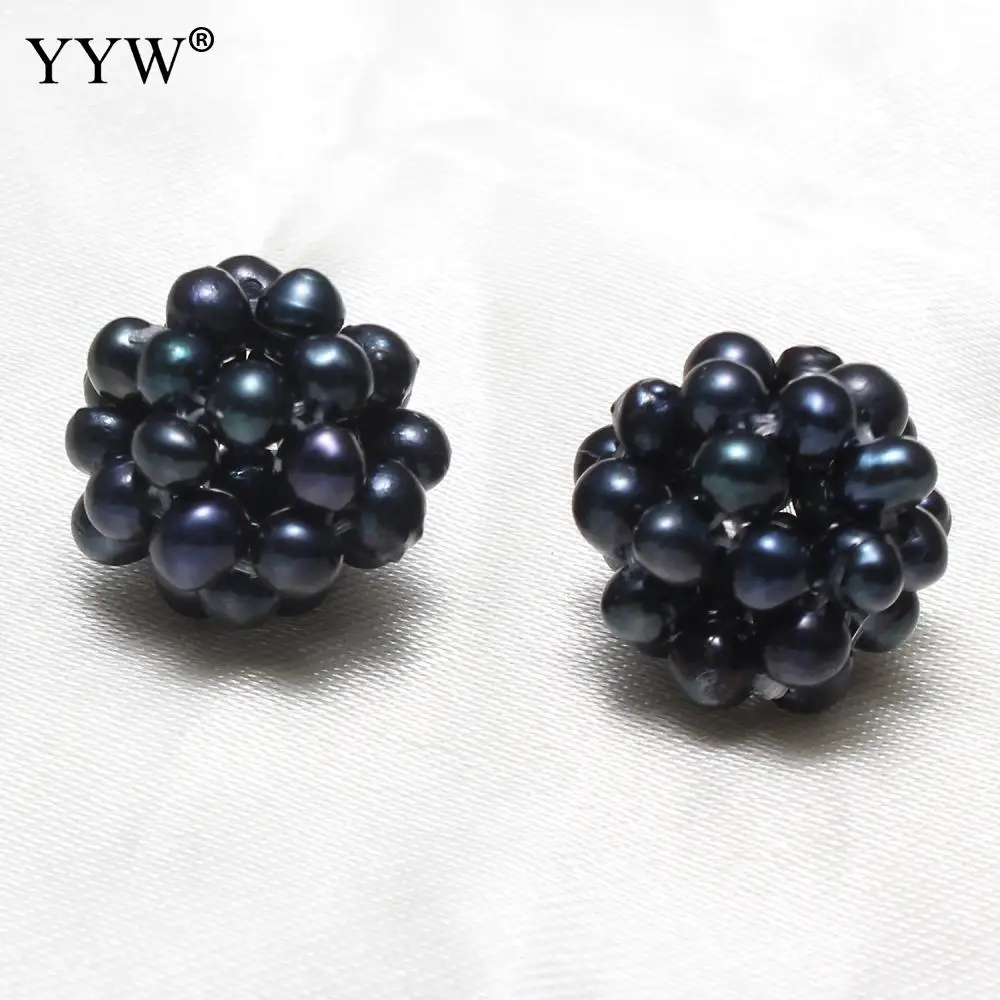 

YYW New 1PC 15-20mm Round Flower Cultured Ball Cluster Pearl Beads DIY Black Natural Real Freshwater Pearl Bijoux Perles Women