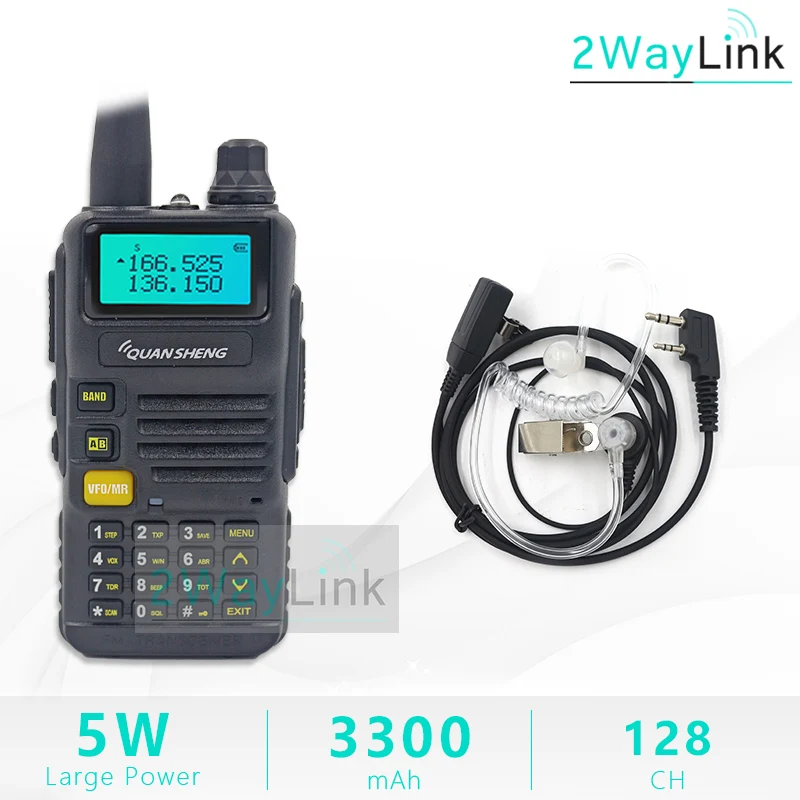 QuanSheng UV-R50 TG-UV2 Walkie Talkie UV-R50-2 UHF VHF 5 Вт двухстороннее радио 3300 мАч портативное Quansheng UV-R50(-1) Ham Radio TG-UV50R - Цвет: Add Acoustic Headset