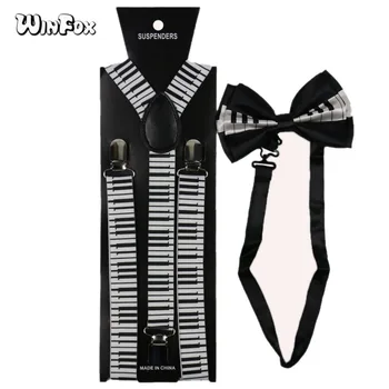 

Winfox Women Men Suspenders BowtieMusical Notes Keyboard Suspenders Braces Bowtie Female