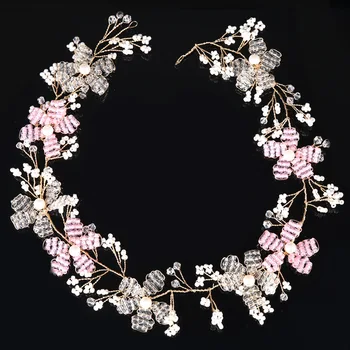 

Gorgeous Pink Flower Crystal Bridal Hairband Tiaras Wedding Hair Jewelry Romantic Luxury Bride Hair Accessories Women Headband