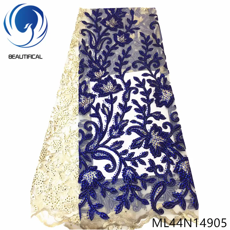 

Beautifical nigerian lace fabrics Fashion elegant design embroidery net lace with lot stones for dress net lace fabric ML44N149