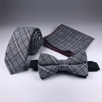 

2019 Striped lattice neck tie set Business wedding party Tie and bow tie Blue red black gray brown