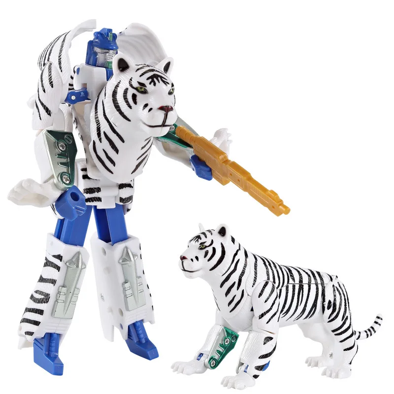 Животное трансформер робот зоопарк лев тигр Орел сувенир такой же детский робот-Паззл игрушка - Цвет: White tiger