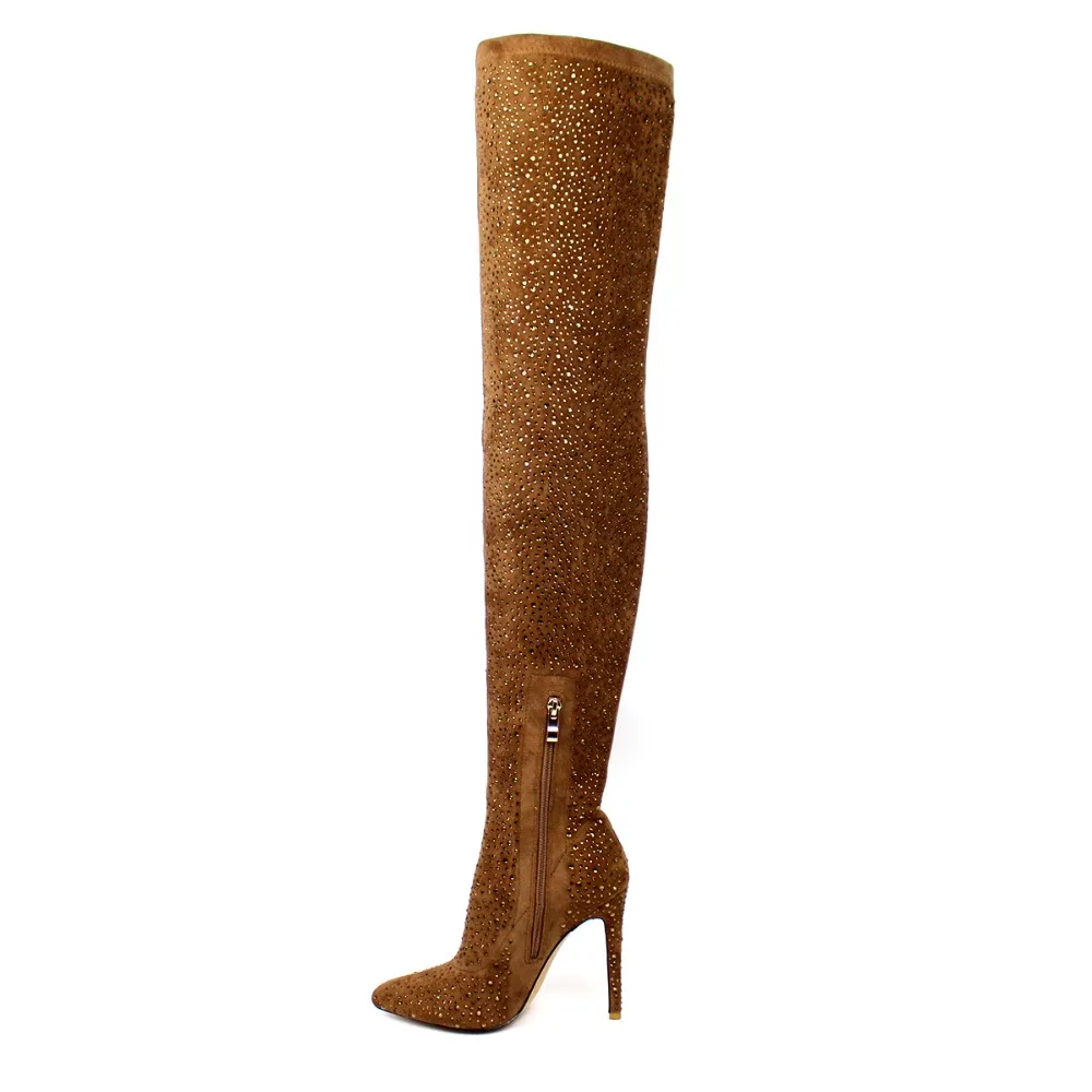 Lange Braun Große Knie Uns Heel Kristall Herbst Stiefel Damen Seite 15 Frauen Größe High 5 Über Welle Winter Zip Stiletto Aiyoway Z4SCq7Ww