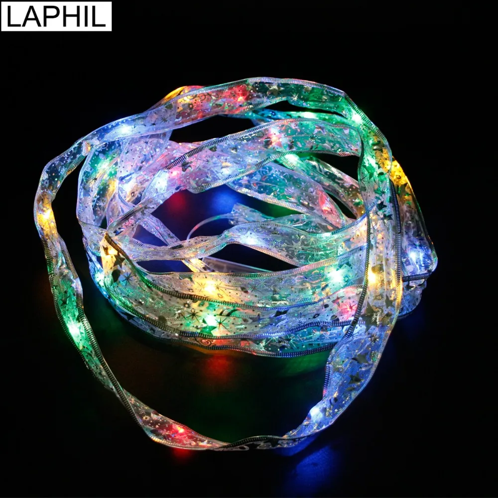 

LAPHIL 4M Colorful Christmas Ribbon LED Fairy String Lights Christmas Tree Ornaments Warm White Led Light 2018 Xmas Decoration