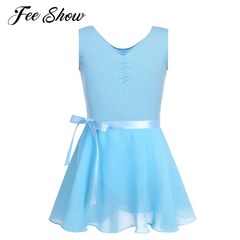

Kids Girls Cotton Sleeveless Ballet Dress Dance Beautiful Gymnastics Leotard with Chiffon Tied Skirt Outfit Stylish Set SZ 3-14