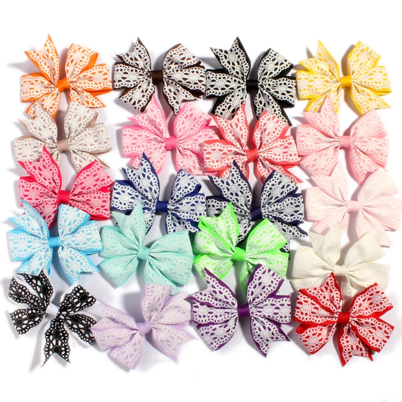 120PC 8cm 20colors Boutique Threaded Ribbon Bows for Hair Accessories