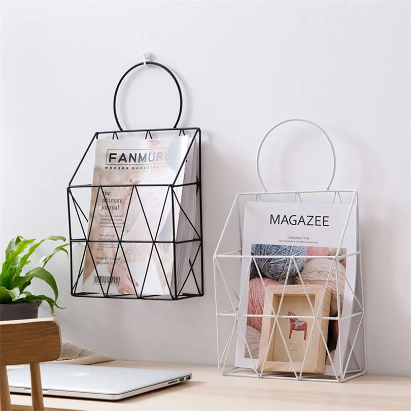 المعادن سلة التخزين بولت الإدراج شنقا تخزين الرف الحديد مكتب مجلة صحيفة المجلات منظم المنزل الديكور حامل