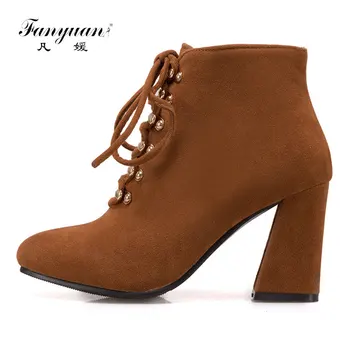 

Fanyuan 2018 Sexy Women Shoes Thick High Heel Buckle Knight Ankle Boots Zip Bootie Autumn Winter Ladies Shoes Footwear Size 47