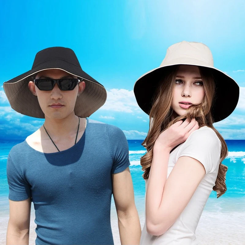 

Wide Brimmed Sun Hat Summer beach Hats for Women Men Foldable UV Protection double sides bucket hats caps chapeau panama hat