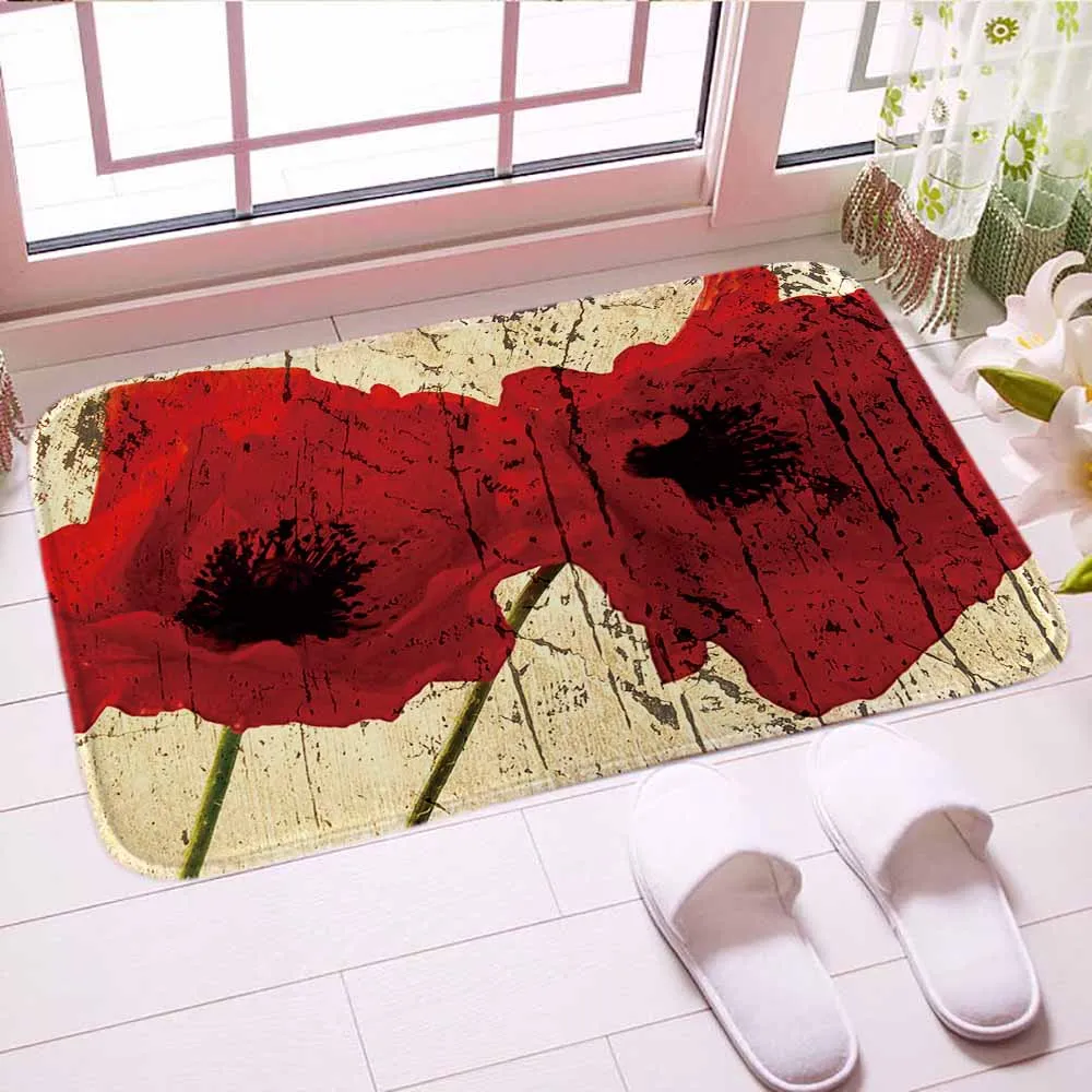 Придверный коврик с цветком мака, цифровой принт, традиционный напольный коврик для кухни, мягкий коврик для ванной комнаты, Indor, хороший подарок для домашнего декора