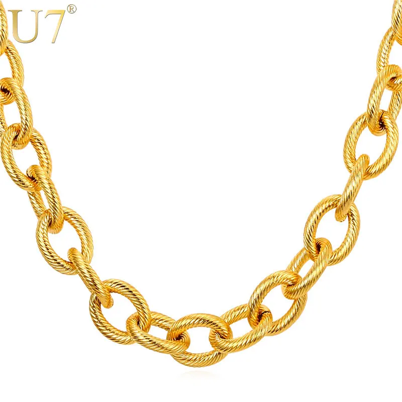 U7 Big Circle Chains Black Gun Gold Color Stainless Steel 13MM Chain