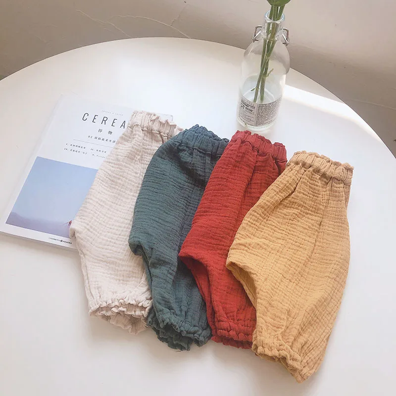 

2019 Kids Summer Clothes Girls Trousers Children Pants For Baby Boys Harem Pants Solid Colors Red Blue Grey Green 3-7 years